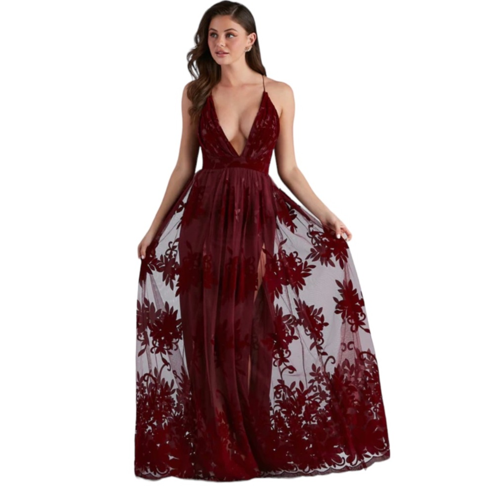 Morgan Formal Flocked Velvet Dress Size Small